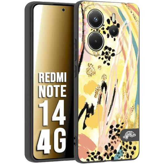 CUSTOMIZZA - Custodia cover nera morbida in tpu compatibile per Xiaomi Redmi Note 14 4G astratti donna flower fantasia estate gialla rosa leopardata