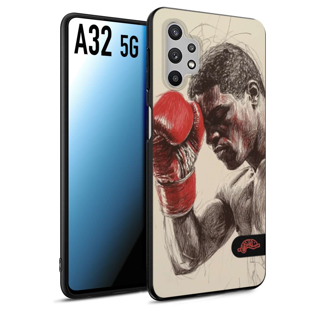 CUSTOMIZZA - Custodia cover nera morbida in tpu compatibile per Samsung A32 5G pugilato pugili disegno tattoo guantoni boxer pesi massimi