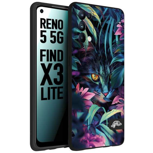 CUSTOMIZZA - Custodia cover nera morbida in tpu compatibile per Oppo Reno 5 5G animali color giungla tropicale occhio di gatto colori vibranti disegnato