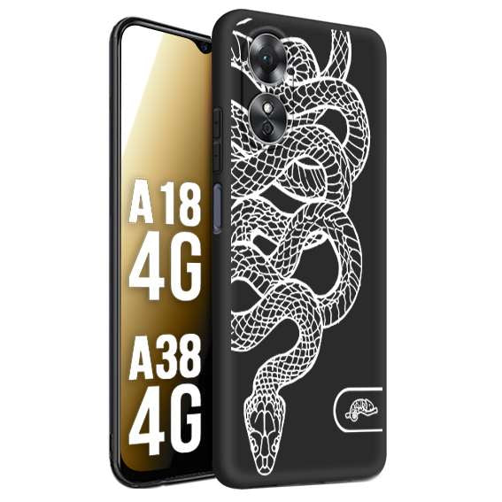 CUSTOMIZZA - Custodia cover nera morbida in tpu compatibile per Oppo A18 4G - A38 4G serpente snake bianco a rilievo disegnato tattoo tatuaggio