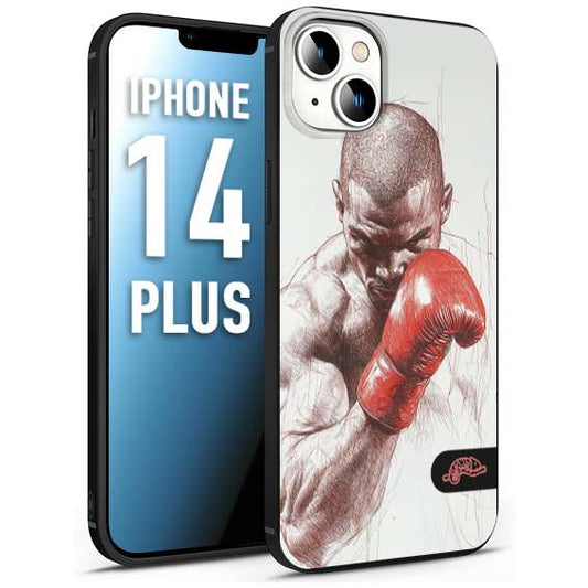 CUSTOMIZZA - Custodia cover nera morbida in tpu compatibile per iPhone 14 PLUS pugilato pugili disegno tattoo guantoni box sport primo piano