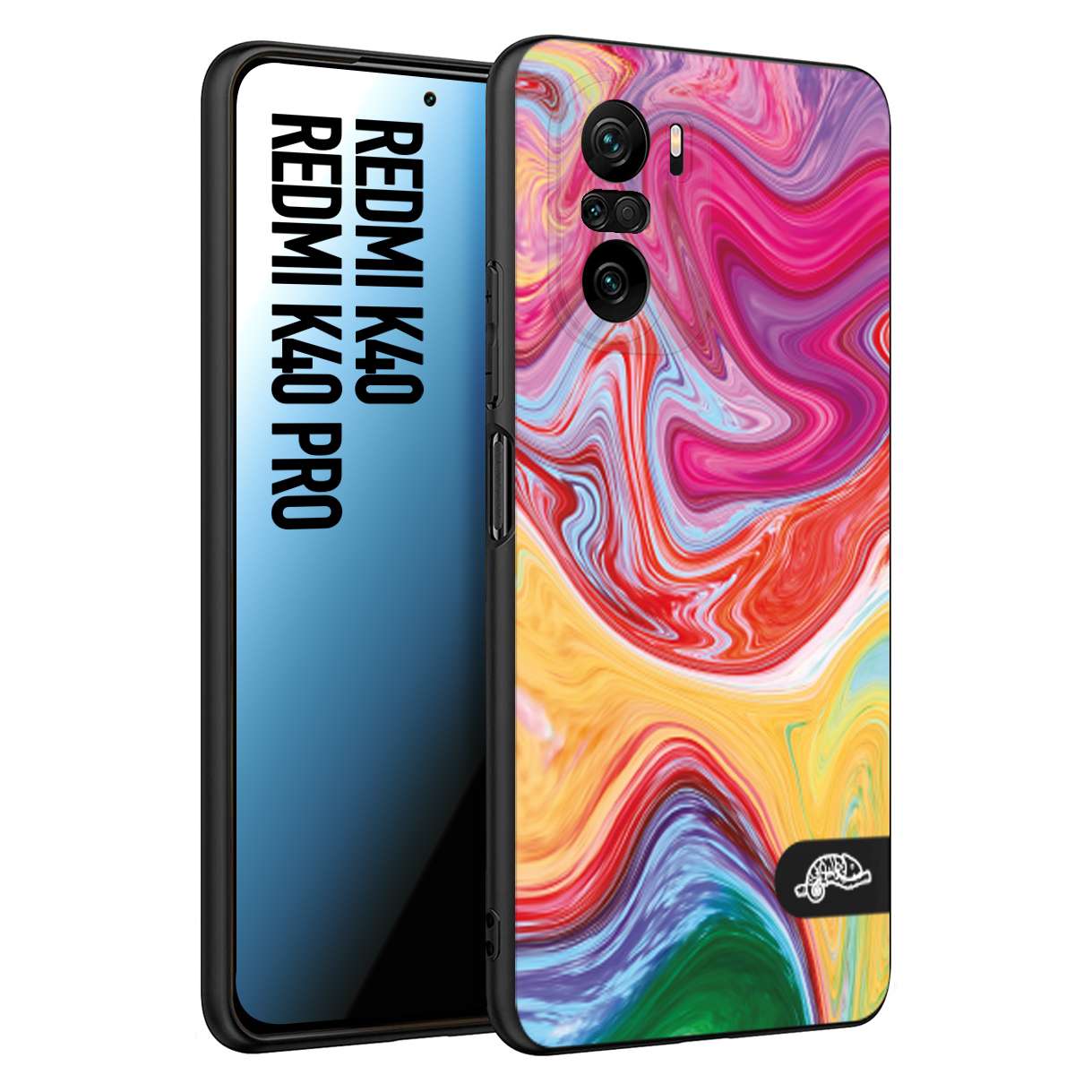 CUSTOMIZZA - Custodia cover nera morbida in tpu compatibile per Xiaomi Redmi K40 - K40 Pro colorata fantasia vortice marmo onde verde fucsia gialla