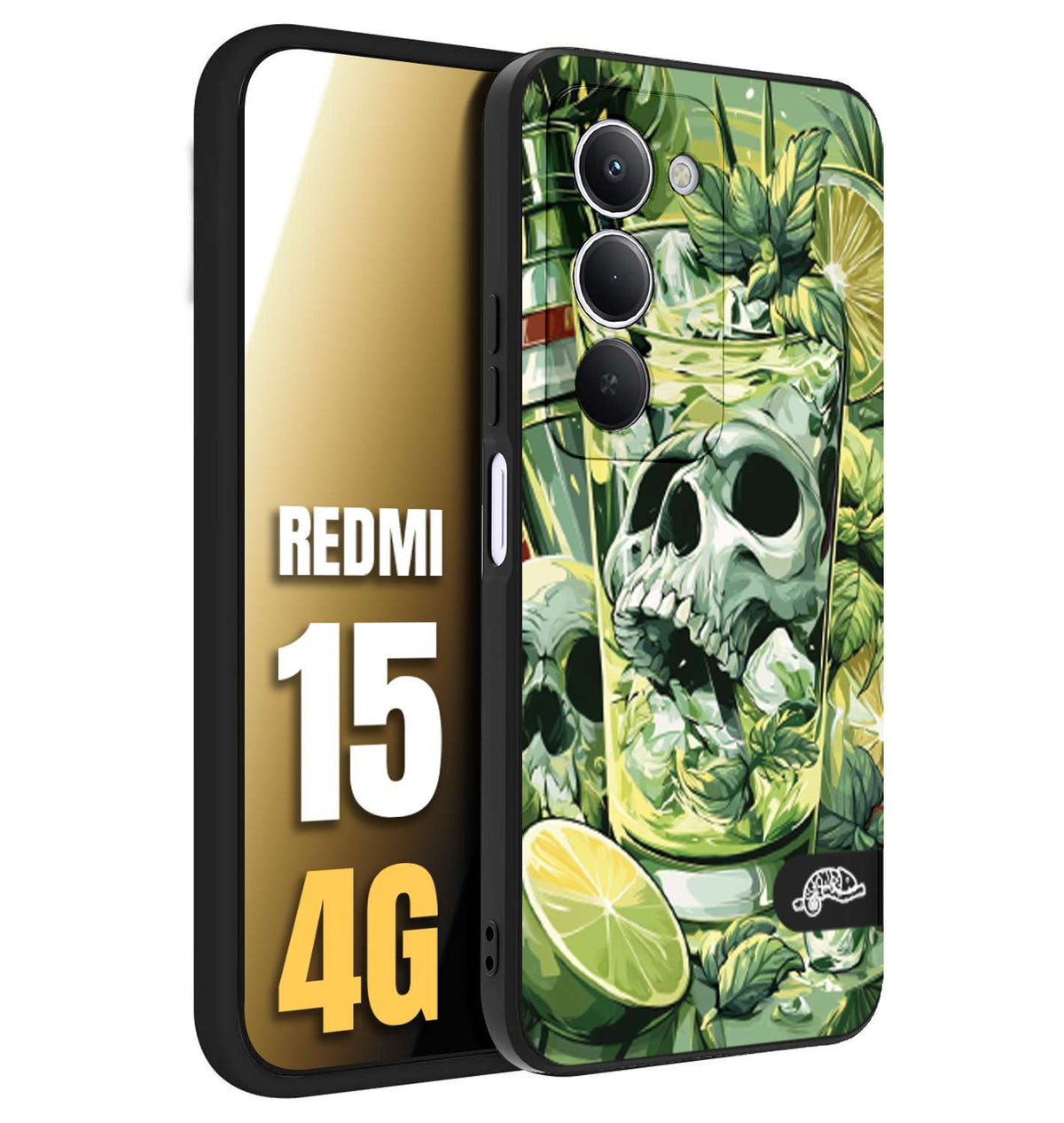 CUSTOMIZZA - Custodia cover nera morbida in tpu compatibile per Xiaomi Redmi 15 4G Mojito cocktail teschio illustrazione drink lime menta ghiacci tropicale street art