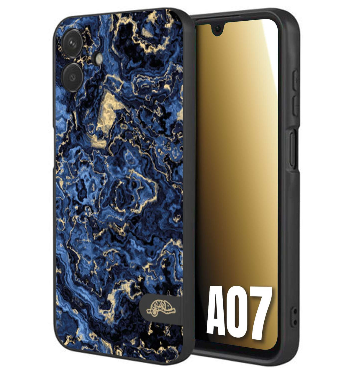 CUSTOMIZZA - Custodia cover nera morbida in tpu compatibile per Samsung A07 effetto marmo marble blu venature dorato psichedelico