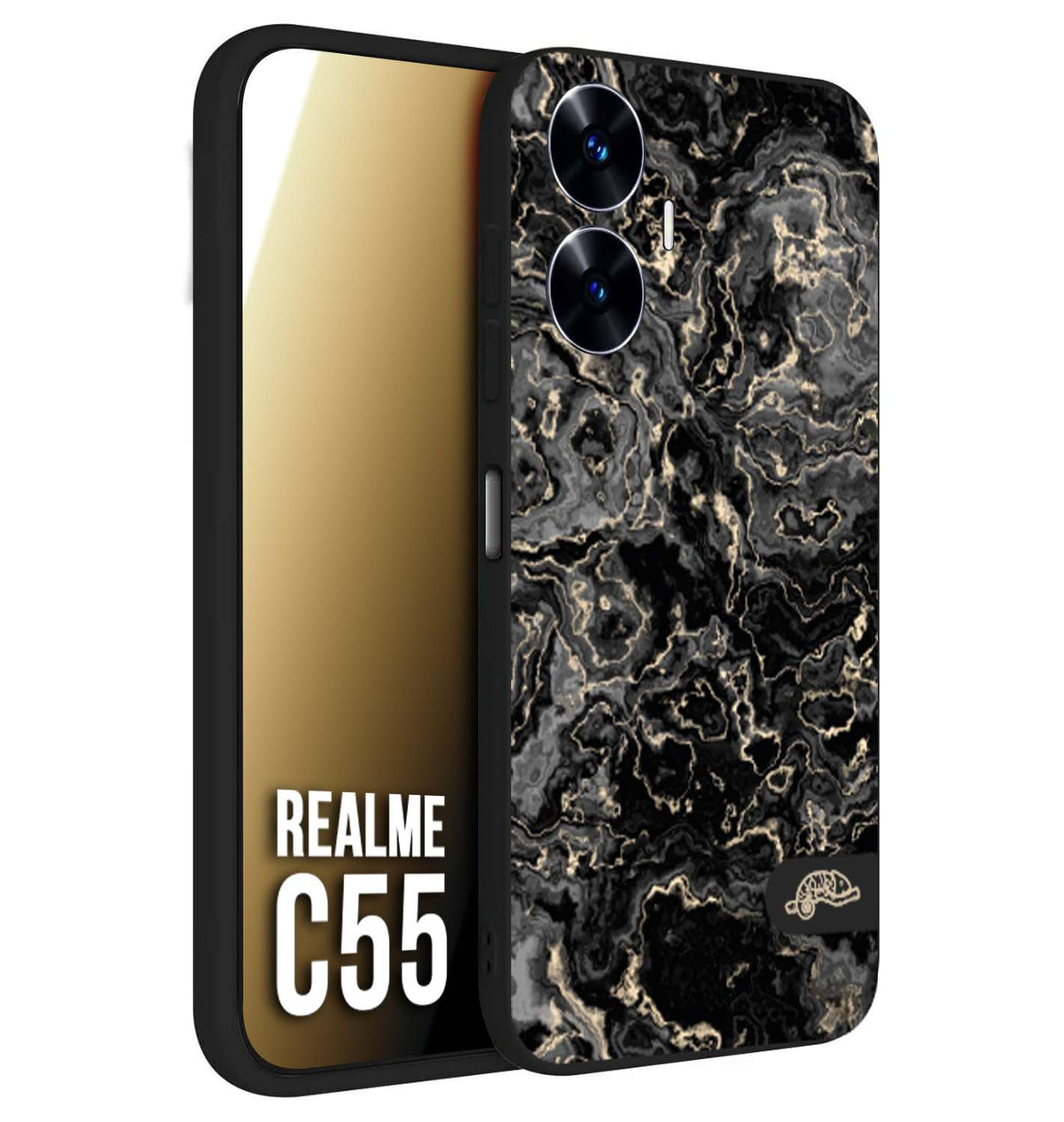 CUSTOMIZZA - Custodia cover nera morbida in tpu compatibile per Realme C55 effetto marmo marble nero black venature dorato pietra
