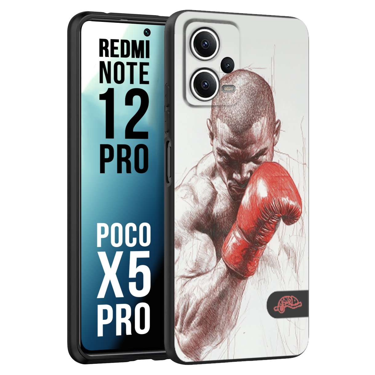 CUSTOMIZZA - Custodia cover nera morbida in tpu compatibile per Xiaomi Redmi Note 12 PRO - POCO X5 PRO pugilato pugili disegno tattoo guantoni box sport primo piano