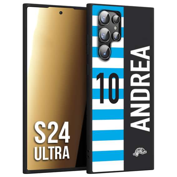CUSTOMIZZA - Custodia cover nera morbida in tpu compatibile per Samsung S24 ULTRA personalizzata calcio football nome e numero calciatori biancazzurri