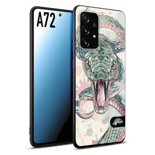 CUSTOMIZZA - Custodia cover nera morbida in tpu compatibile per Samsung A72 snake pink green serpente tatuaggio tattoo disegnato a mano