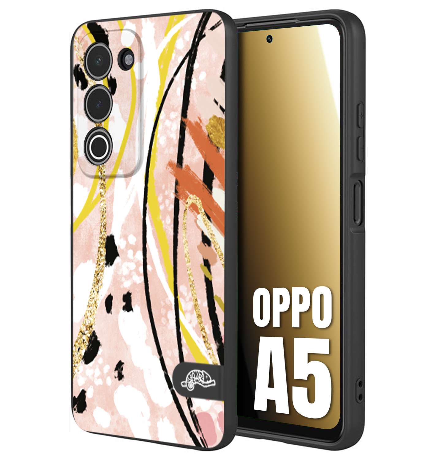 CUSTOMIZZA - Custodia cover nera morbida in tpu compatibile per Oppo A5 fiori astratti donna zebrato leopardato fantasia dorata gialla rosa colorata