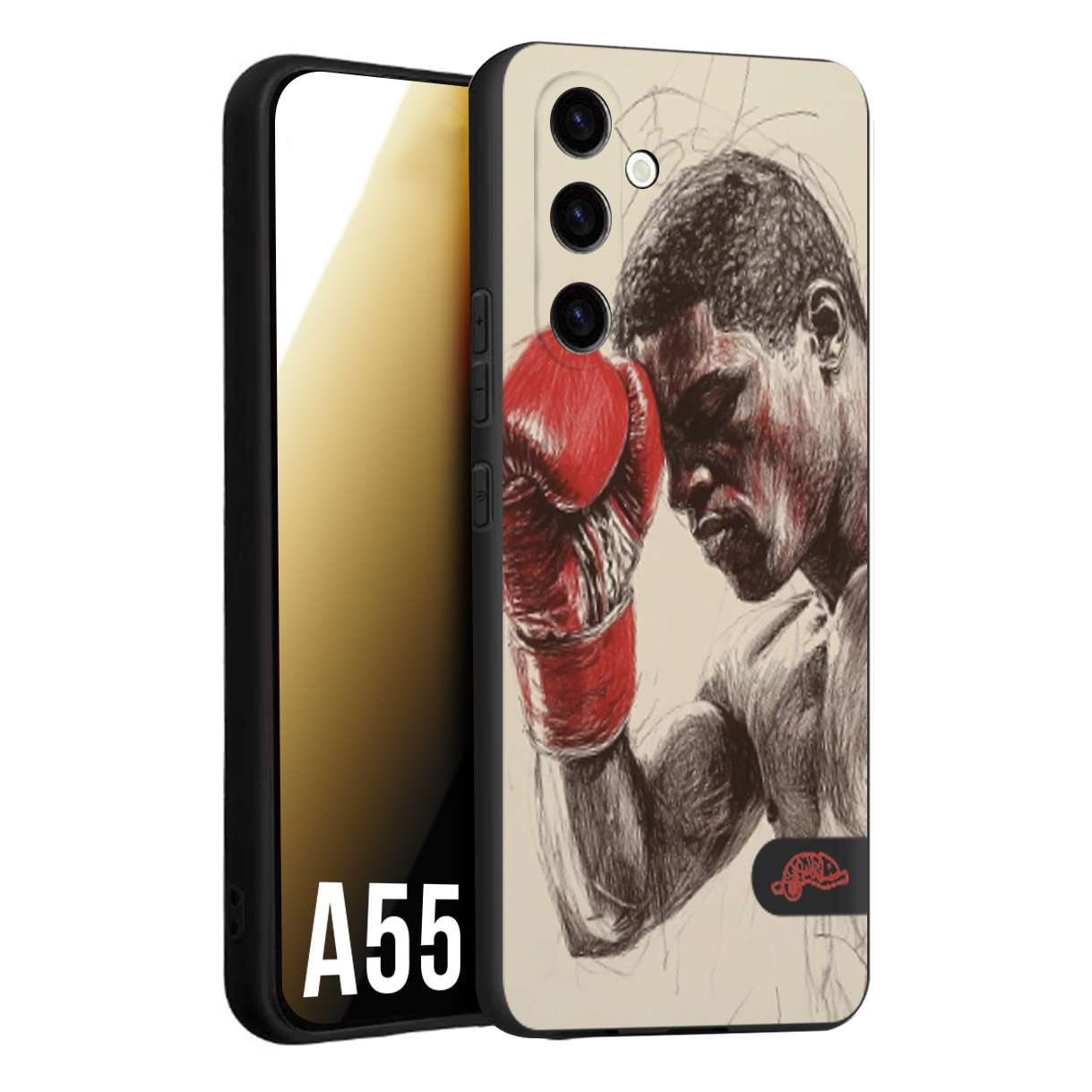 CUSTOMIZZA - Custodia cover nera morbida in tpu compatibile per Samsung A55 5G pugilato pugili disegno tattoo guantoni boxer pesi massimi