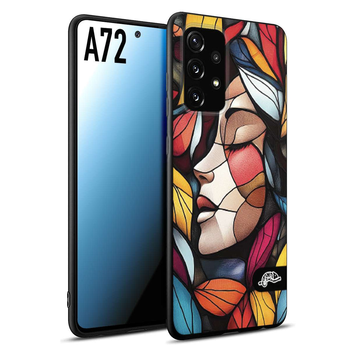 CUSTOMIZZA - Custodia cover nera morbida in tpu compatibile per Samsung A72 Vetrata artistica volto di donna profilo fogliare mosaico di vetro colorato
