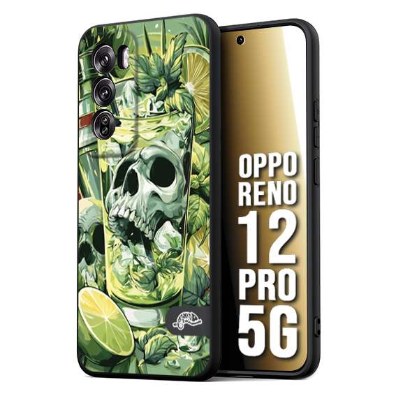 CUSTOMIZZA - Custodia cover nera morbida in tpu compatibile per Oppo Reno 12 PRO 5G Mojito cocktail teschio illustrazione drink lime menta ghiacci tropicale street art