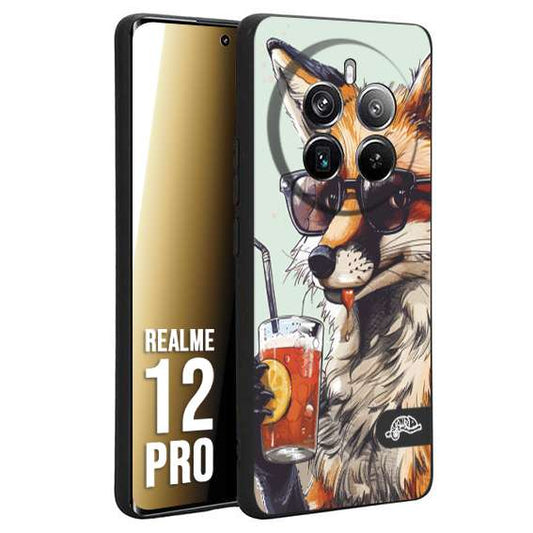 CUSTOMIZZA - Custodia cover nera morbida in tpu compatibile per Realme 12 PRO estate disegnata cocktails animali simpatici fox volpe negroni
