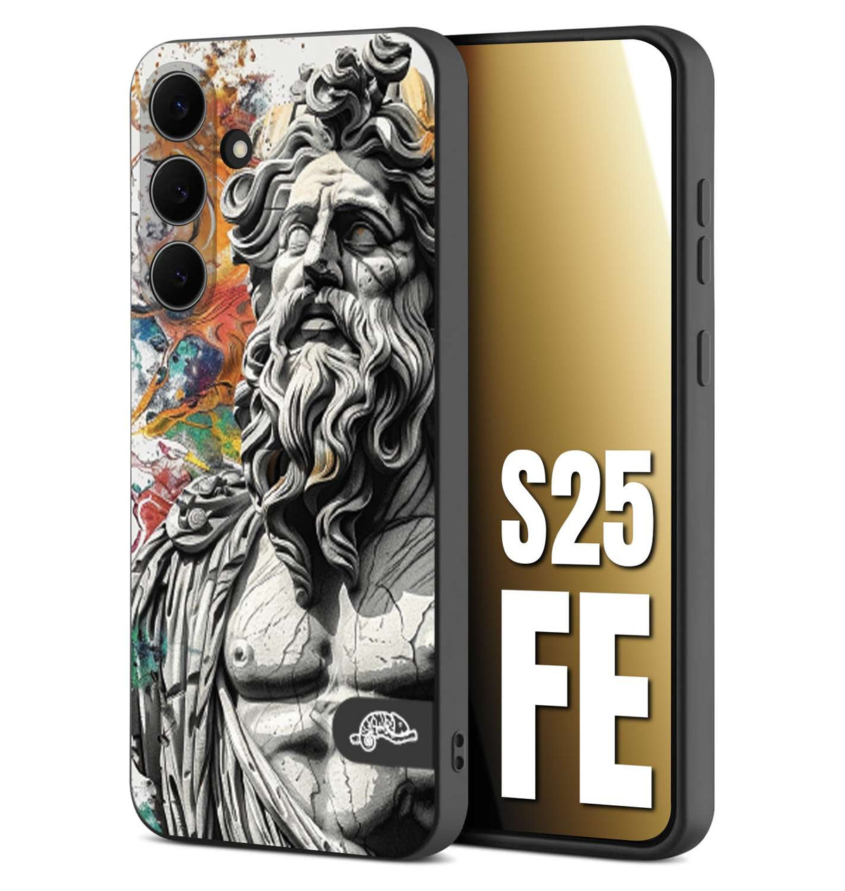 CUSTOMIZZA - Custodia cover nera morbida in tpu compatibile per Samsung S25 FE statua colorata moderna antico tattoo splash color