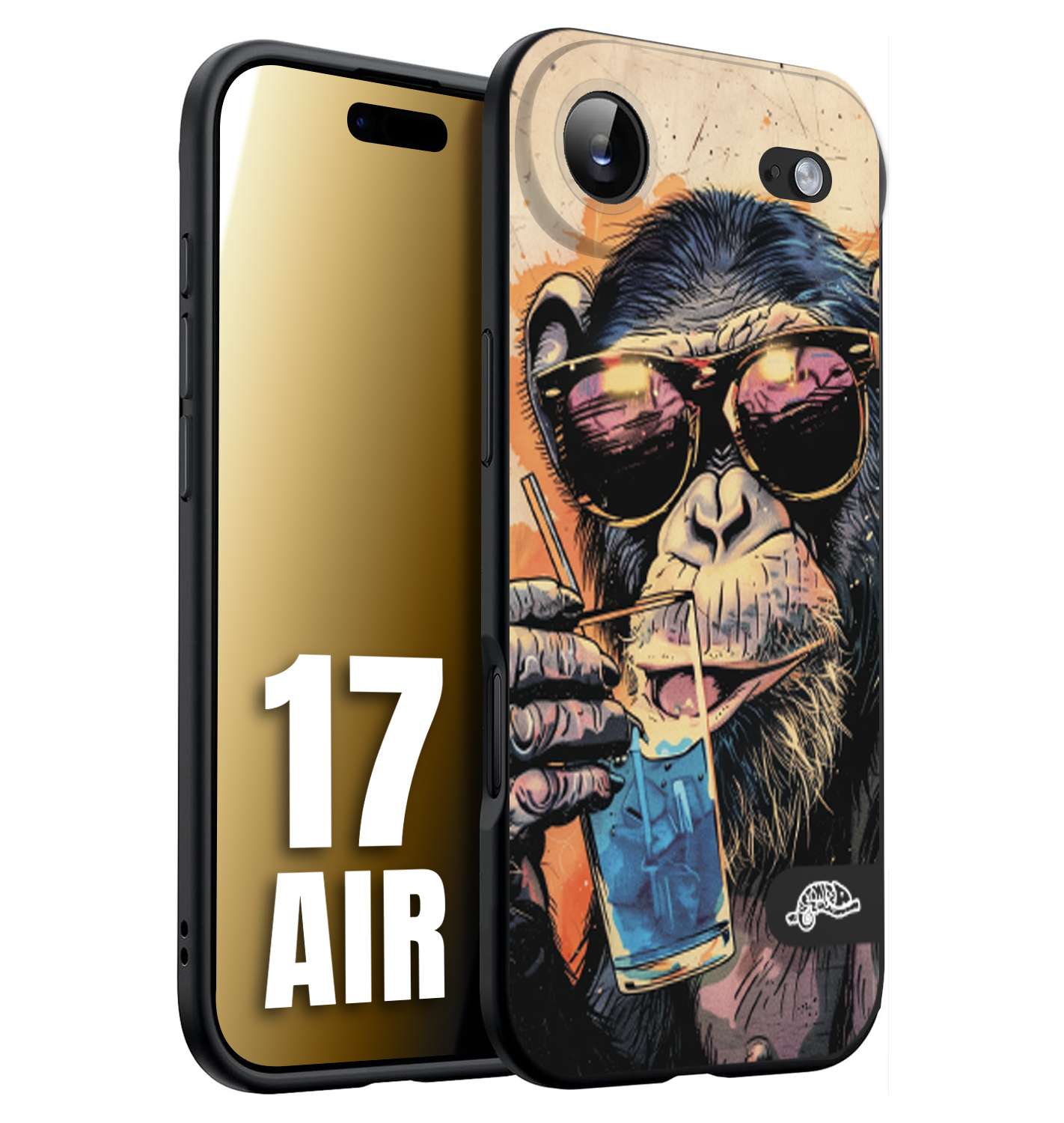 CUSTOMIZZA - Custodia cover nera morbida in tpu compatibile per iPhone 17 AIR estate disegnata cocktails animali simpatici scimmia monkey negroni