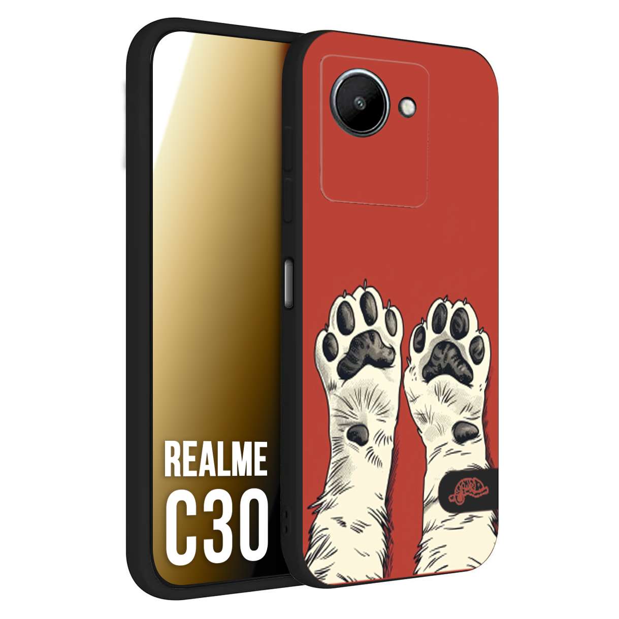 CUSTOMIZZA - Custodia cover nera morbida in tpu compatibile per Realme C30 zampe di gatto cat paws rossa red disegnata fumetto cartoon