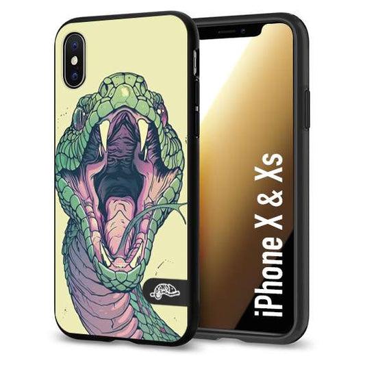 CUSTOMIZZA - Custodia cover nera morbida in tpu compatibile per iPhone X - Xs snake yellow green serpente tatuaggio tattoo disegnato a mano