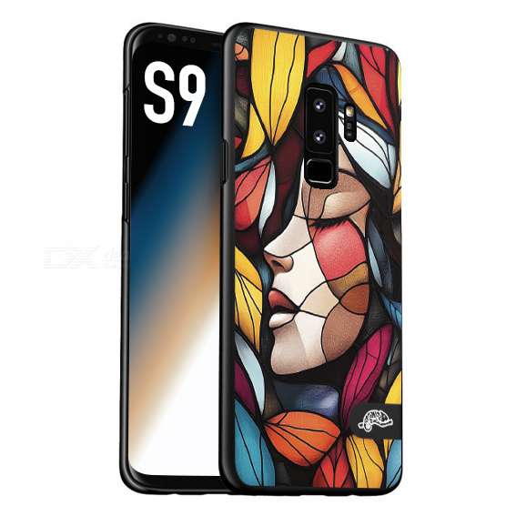 CUSTOMIZZA - Custodia cover nera morbida in tpu compatibile per Samsung S9 Vetrata artistica volto di donna profilo fogliare mosaico di vetro colorato