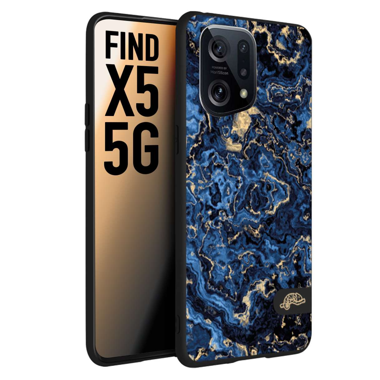 CUSTOMIZZA - Custodia cover nera morbida in tpu compatibile per Oppo Find X5 effetto marmo marble blu venature dorato psichedelico