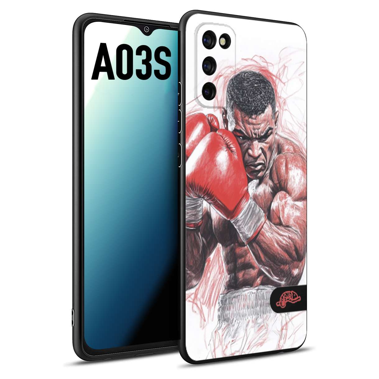 CUSTOMIZZA - Custodia cover nera morbida in tpu compatibile per Samsung A03S pugilato pugili disegno tattoo guantoni boxer pesi massimi iron mike
