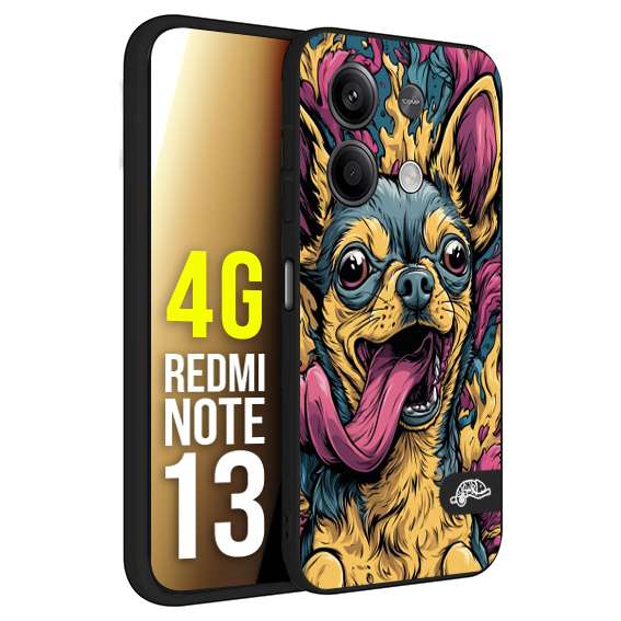 CUSTOMIZZA - Custodia cover nera morbida in tpu compatibile per Xiaomi Redmi Note 13 4G Chihuahua illustrazione cane pop art cane street art cartone animato