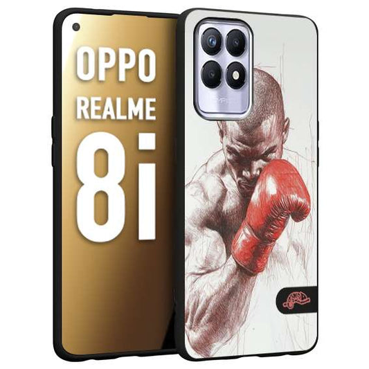 CUSTOMIZZA - Custodia cover nera morbida in tpu compatibile per Realme 8i pugilato pugili disegno tattoo guantoni box sport primo piano