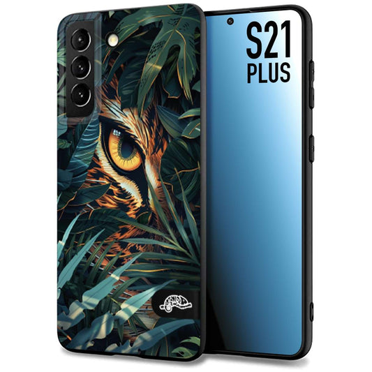 CUSTOMIZZA - Custodia cover nera morbida in tpu compatibile per Samsung S21 PLUS animali color giungla tropicale occhio di giaguaro felino disegnato