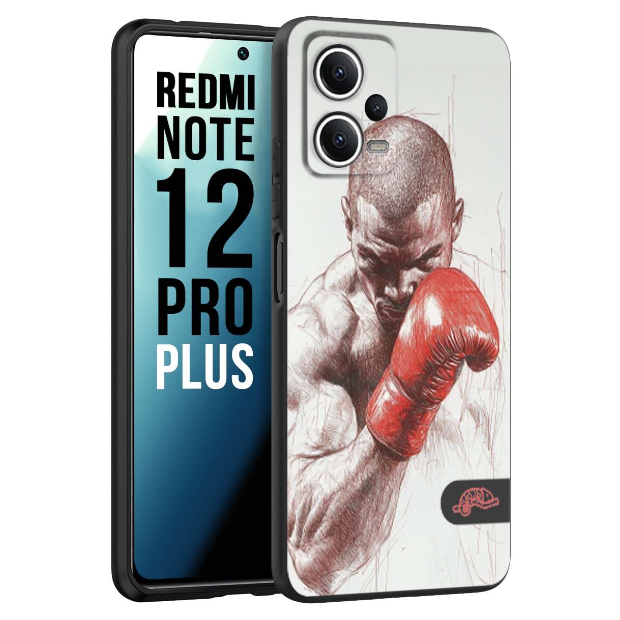 CUSTOMIZZA - Custodia cover nera morbida in tpu compatibile per Xiaomi Redmi Note 12 PRO PLUS pugilato pugili disegno tattoo guantoni box sport primo piano