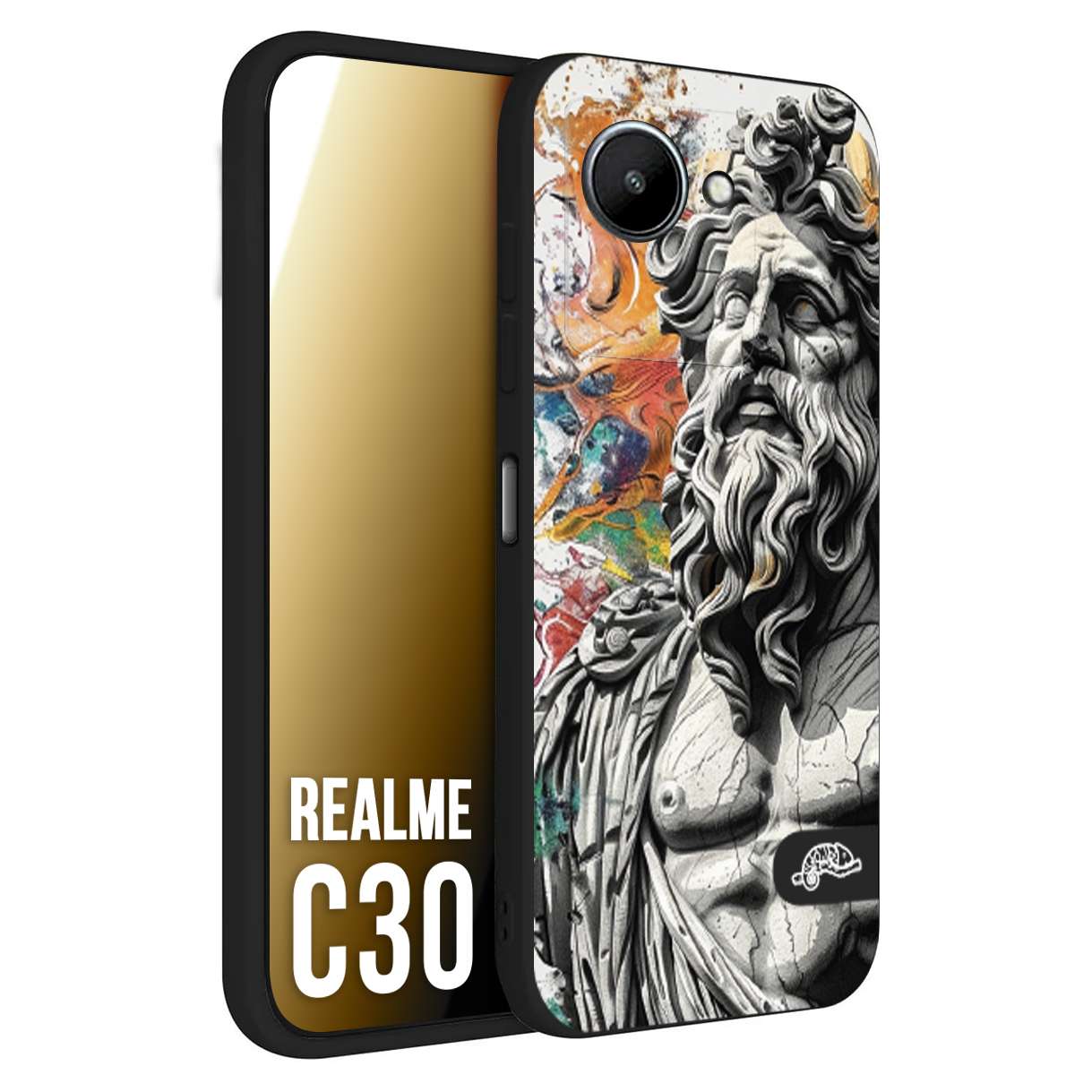 CUSTOMIZZA - Custodia cover nera morbida in tpu compatibile per Realme C30 statua colorata moderna antico tattoo splash color