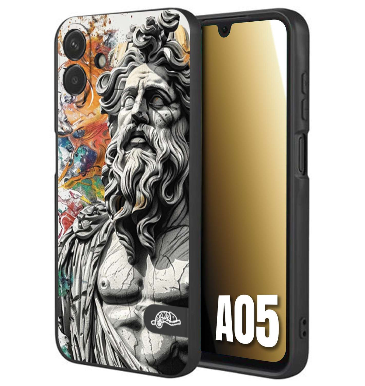 CUSTOMIZZA - Custodia cover nera morbida in tpu compatibile per Samsung A05 statua colorata moderna antico tattoo splash color