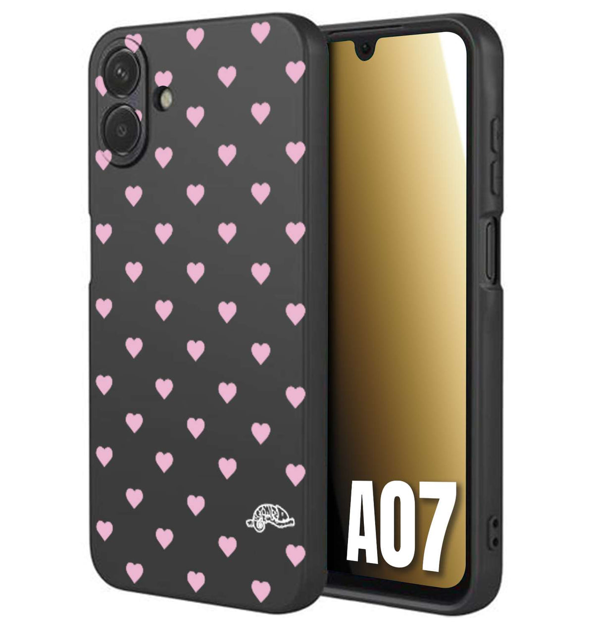 CUSTOMIZZA - Custodia cover nera morbida in tpu compatibile per Samsung A07 cuori pois rosa su nero donna pin up vintage