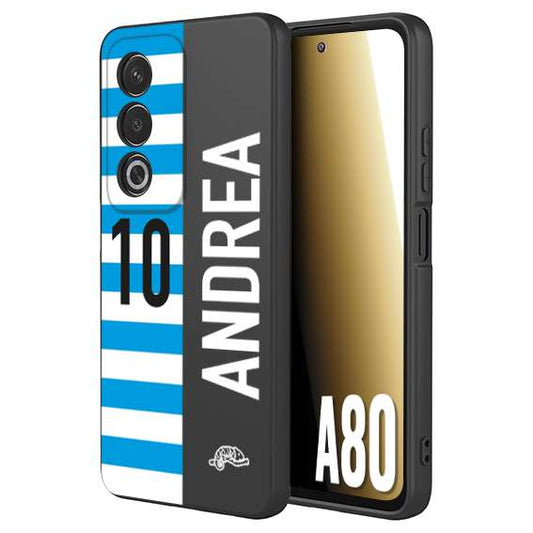 CUSTOMIZZA - Custodia cover nera morbida in tpu compatibile per Oppo A80 personalizzata calcio football nome e numero calciatori biancazzurri