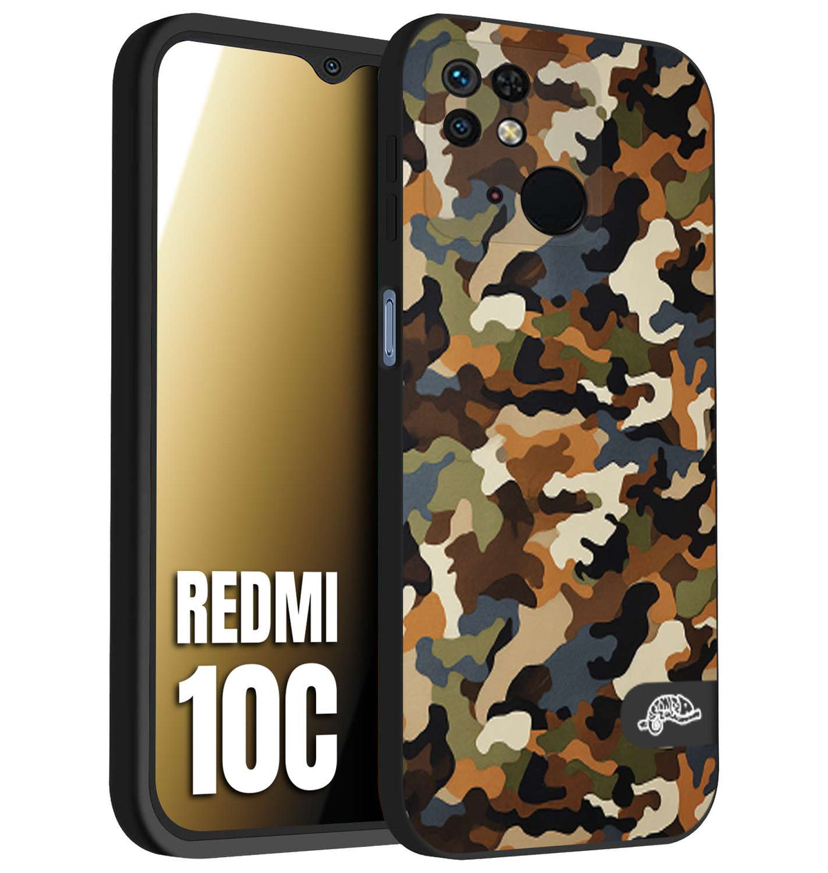 CUSTOMIZZA - Custodia cover nera morbida in tpu compatibile per Xiaomi Redmi 10C camouflage mimetico militare moderno blu marrone beige
