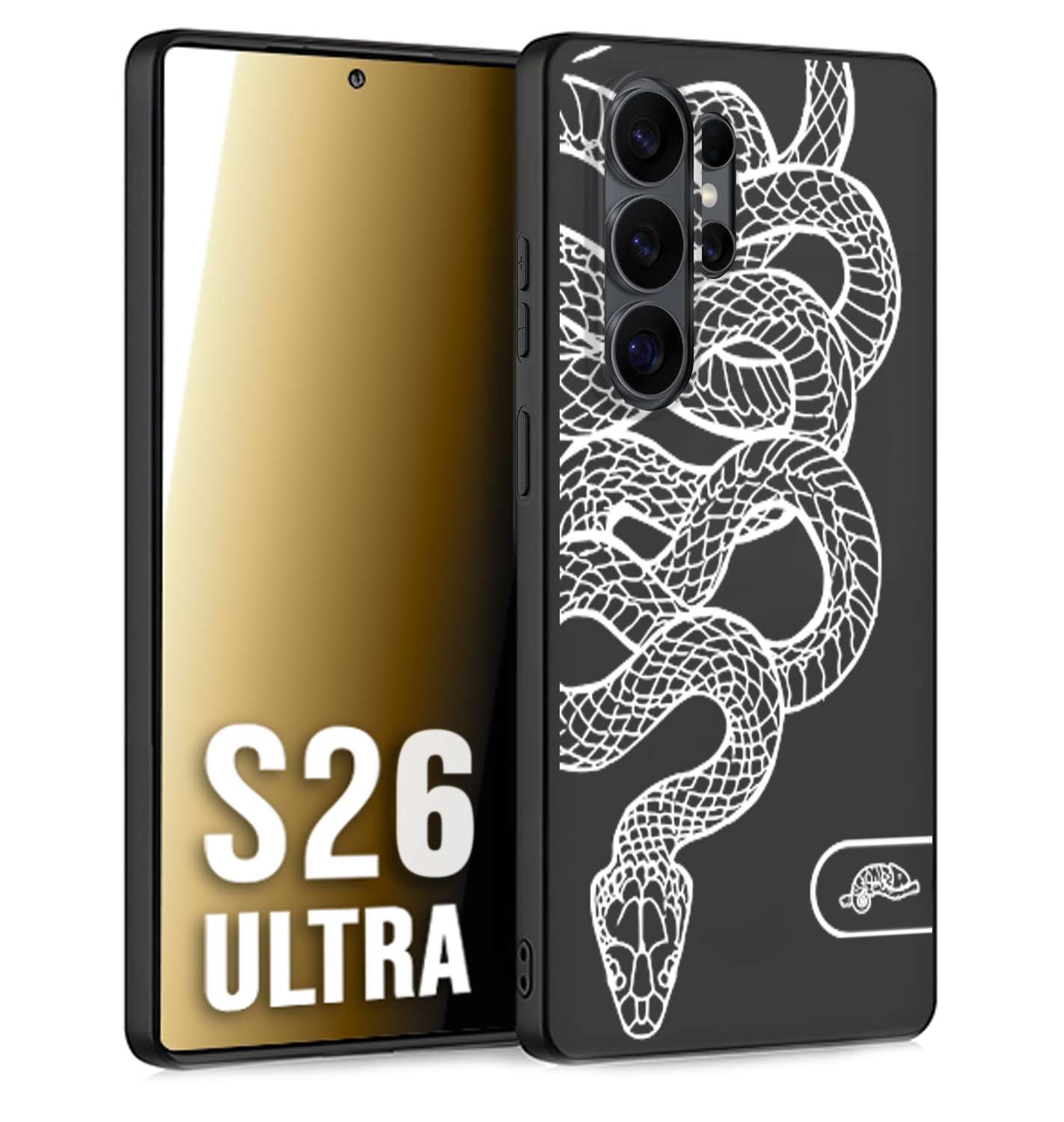 CUSTOMIZZA - Custodia cover nera morbida in tpu compatibile per Samsung S26 ULTRA serpente snake bianco a rilievo disegnato tattoo tatuaggio