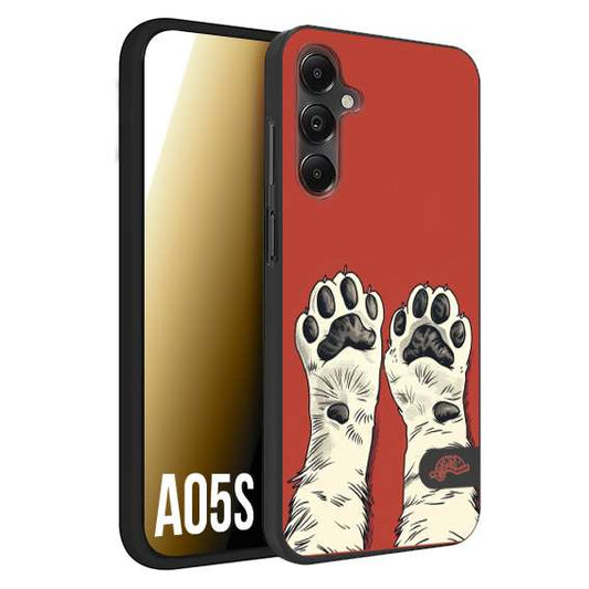 CUSTOMIZZA - Custodia cover nera morbida in tpu compatibile per Samsung A05S zampe di gatto cat paws rossa red disegnata fumetto cartoon
