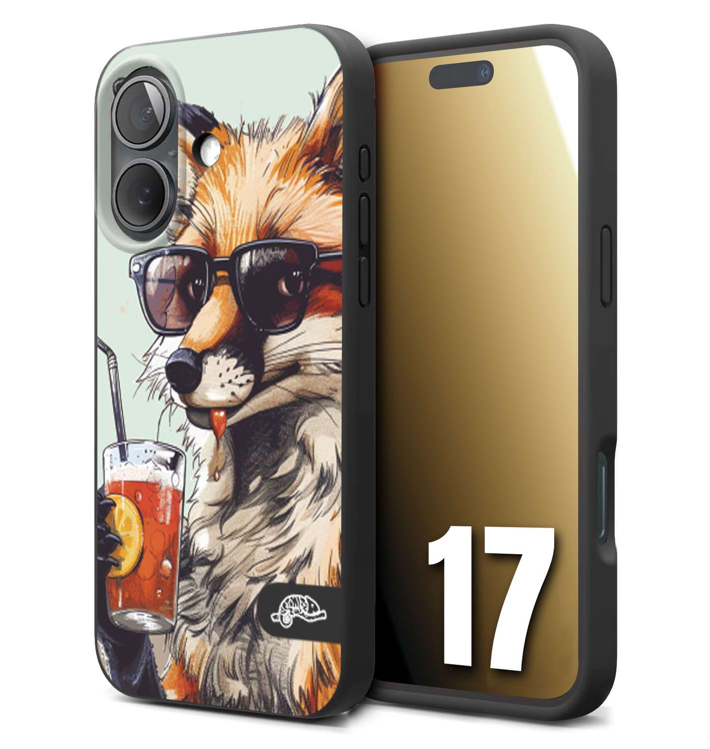 CUSTOMIZZA - Custodia cover nera morbida in tpu compatibile per iPhone 17 estate disegnata cocktails animali simpatici fox volpe negroni