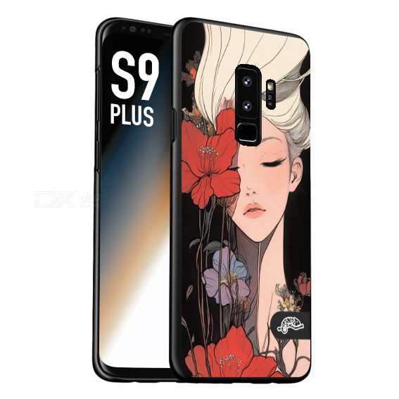 CUSTOMIZZA - Custodia cover nera morbida in tpu compatibile per Samsung S9 PLUS woman flower Fantasia Floreale Design Donna e Fiori, Retro Artistico