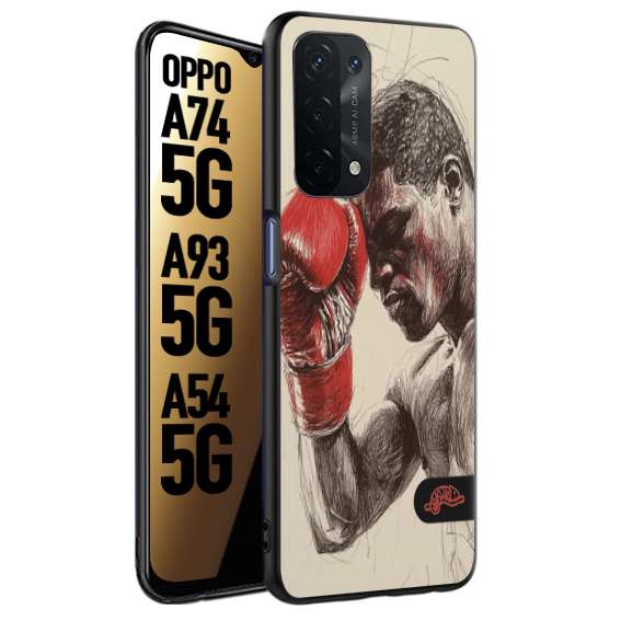 CUSTOMIZZA - Custodia cover nera morbida in tpu compatibile per Oppo A74 5G - A93 5G - A54 5G pugilato pugili disegno tattoo guantoni boxer pesi massimi