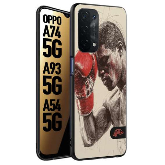 CUSTOMIZZA - Custodia cover nera morbida in tpu compatibile per Oppo A74 5G - A93 5G - A54 5G pugilato pugili disegno tattoo guantoni boxer pesi massimi