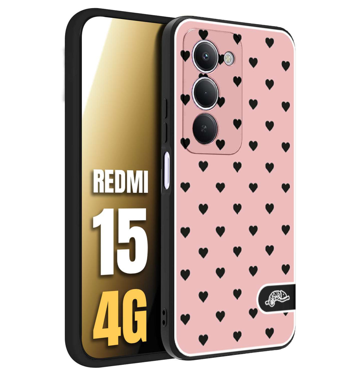CUSTOMIZZA - Custodia cover nera morbida in tpu compatibile per Xiaomi Redmi 15 4G cuori pois rosa donna pin up vintage