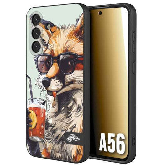 CUSTOMIZZA - Custodia cover nera morbida in tpu compatibile per Samsung A56 5G estate disegnata cocktails animali simpatici fox volpe negroni