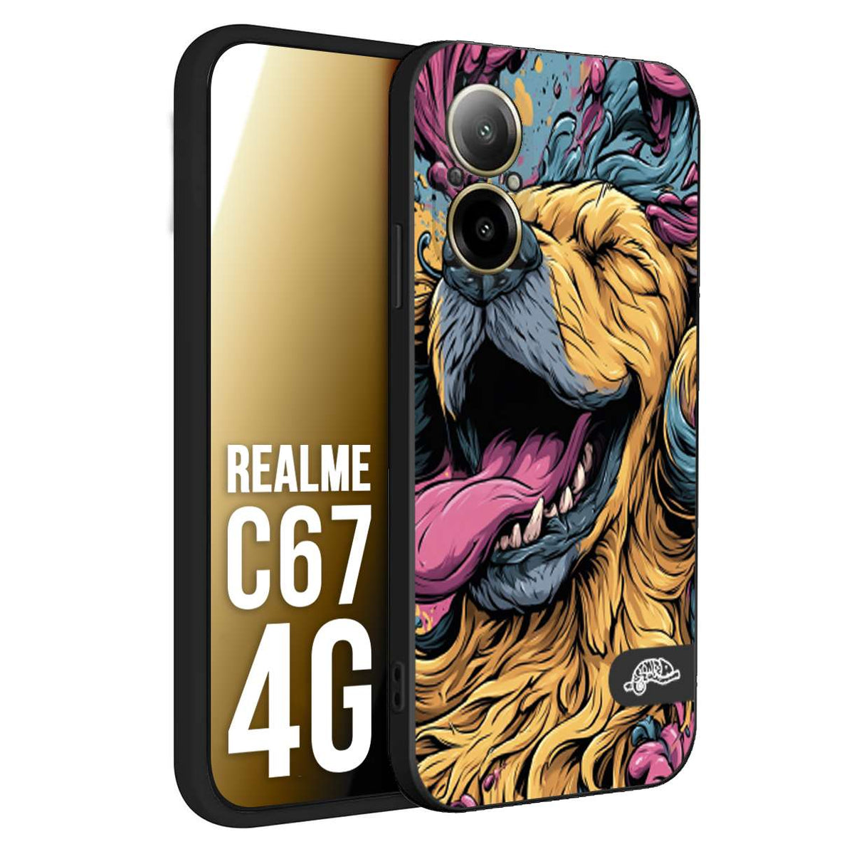 CUSTOMIZZA - Custodia cover nera morbida in tpu compatibile per Realme C67 4G Golden Retriever illustrazione cane pop art cane street art cartone animato