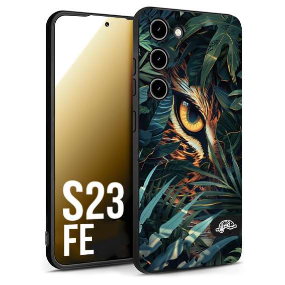 CUSTOMIZZA - Custodia cover nera morbida in tpu compatibile per Samsung S23 FE animali color giungla tropicale occhio di giaguaro felino disegnato