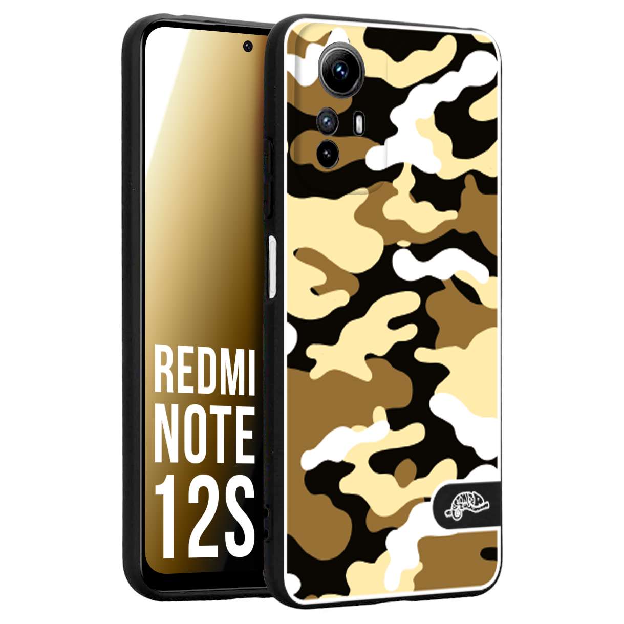 CUSTOMIZZA - Custodia cover nera morbida in tpu compatibile per Xiaomi Redmi Note 12S camouflage mimetico militare giallo desert brown
