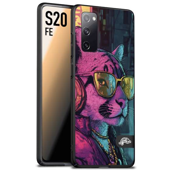 CUSTOMIZZA - Custodia cover nera morbida in tpu compatibile per Samsung S20 FE animali cyberpunk pantera street cat fucsia blu giallo