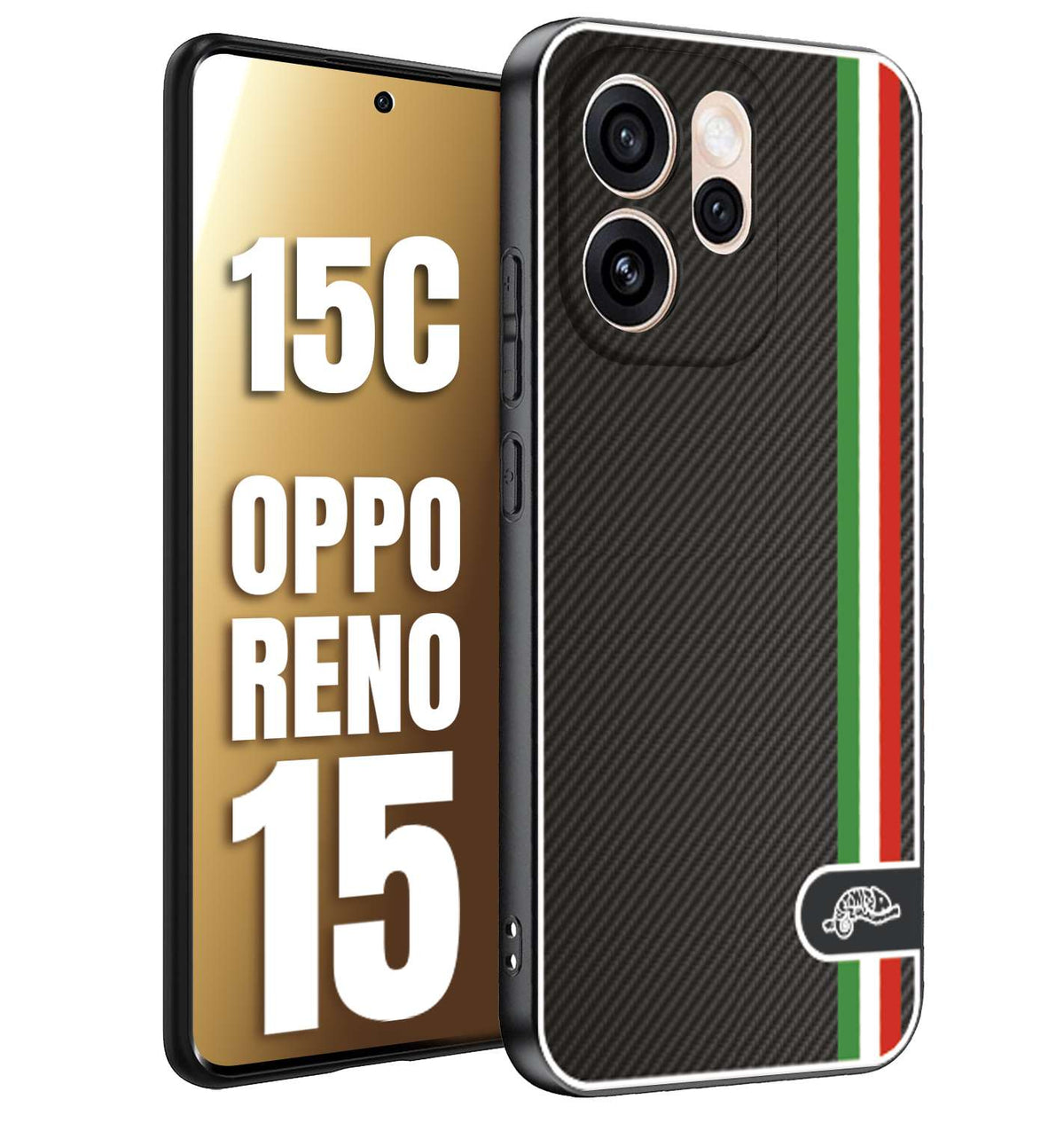 CUSTOMIZZA - Custodia cover nera morbida in tpu compatibile per Oppo Reno 15 - Reno 15Ceffetto fibra di carbonio bandiera Italia made in Italy