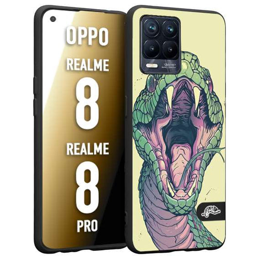 CUSTOMIZZA - Custodia cover nera morbida in tpu compatibile per Realme 8 - 8 PRO snake yellow green serpente tatuaggio tattoo disegnato a mano