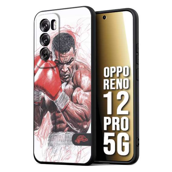CUSTOMIZZA - Custodia cover nera morbida in tpu compatibile per Oppo Reno 12 PRO 5G pugilato pugili disegno tattoo guantoni boxer pesi massimi iron mike
