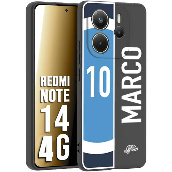 CUSTOMIZZA - Custodia cover nera morbida in tpu compatibile per Xiaomi Redmi Note 14 4G personalizzata calcio football nome e numero calciatori biancoazzurri bianco celesti