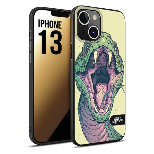 CUSTOMIZZA - Custodia cover nera morbida in tpu compatibile per iPhone 13 snake yellow green serpente tatuaggio tattoo disegnato a mano